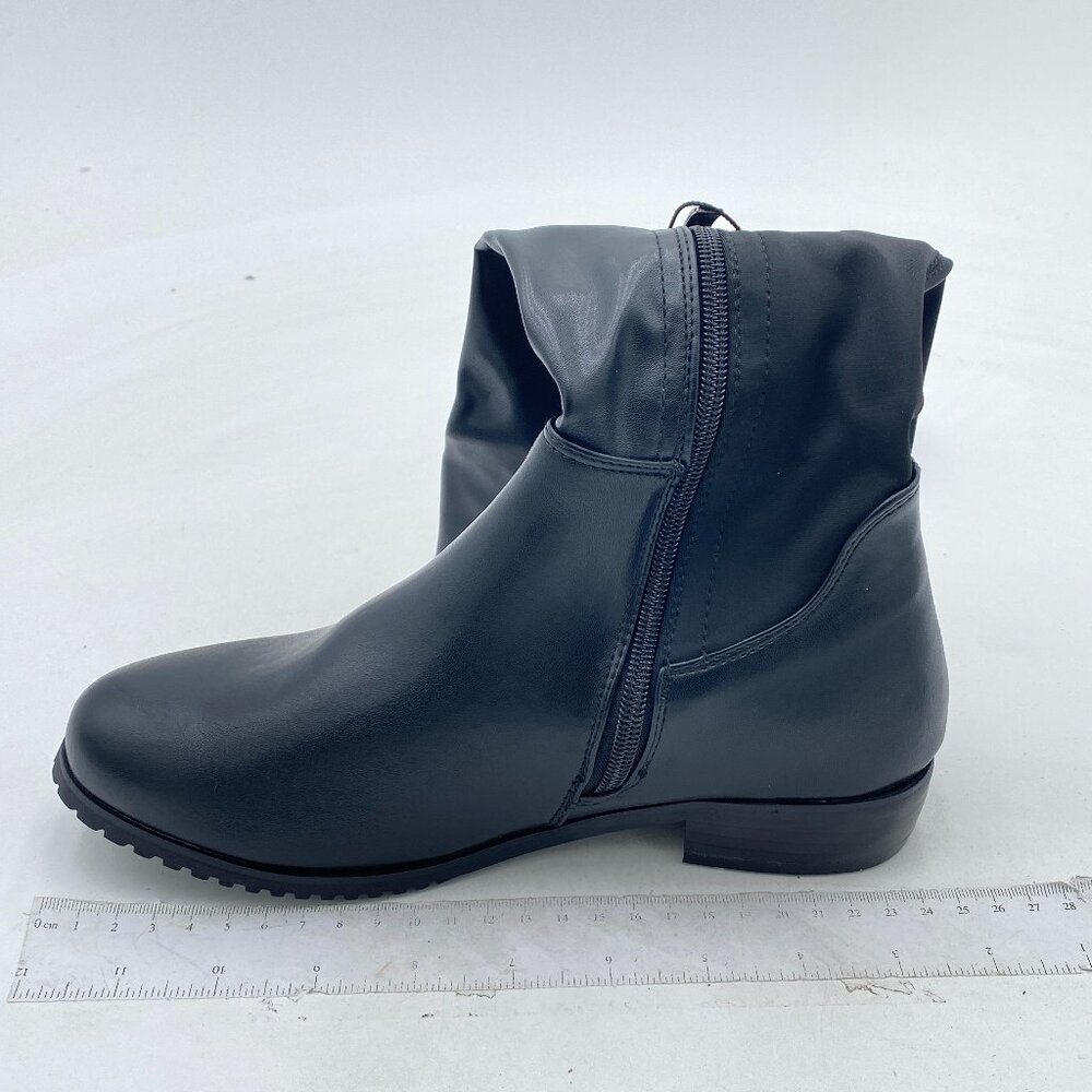 Black Women Chunky Low Heel Closed Toe Side Zip Thigh High Over The Thigh Boots